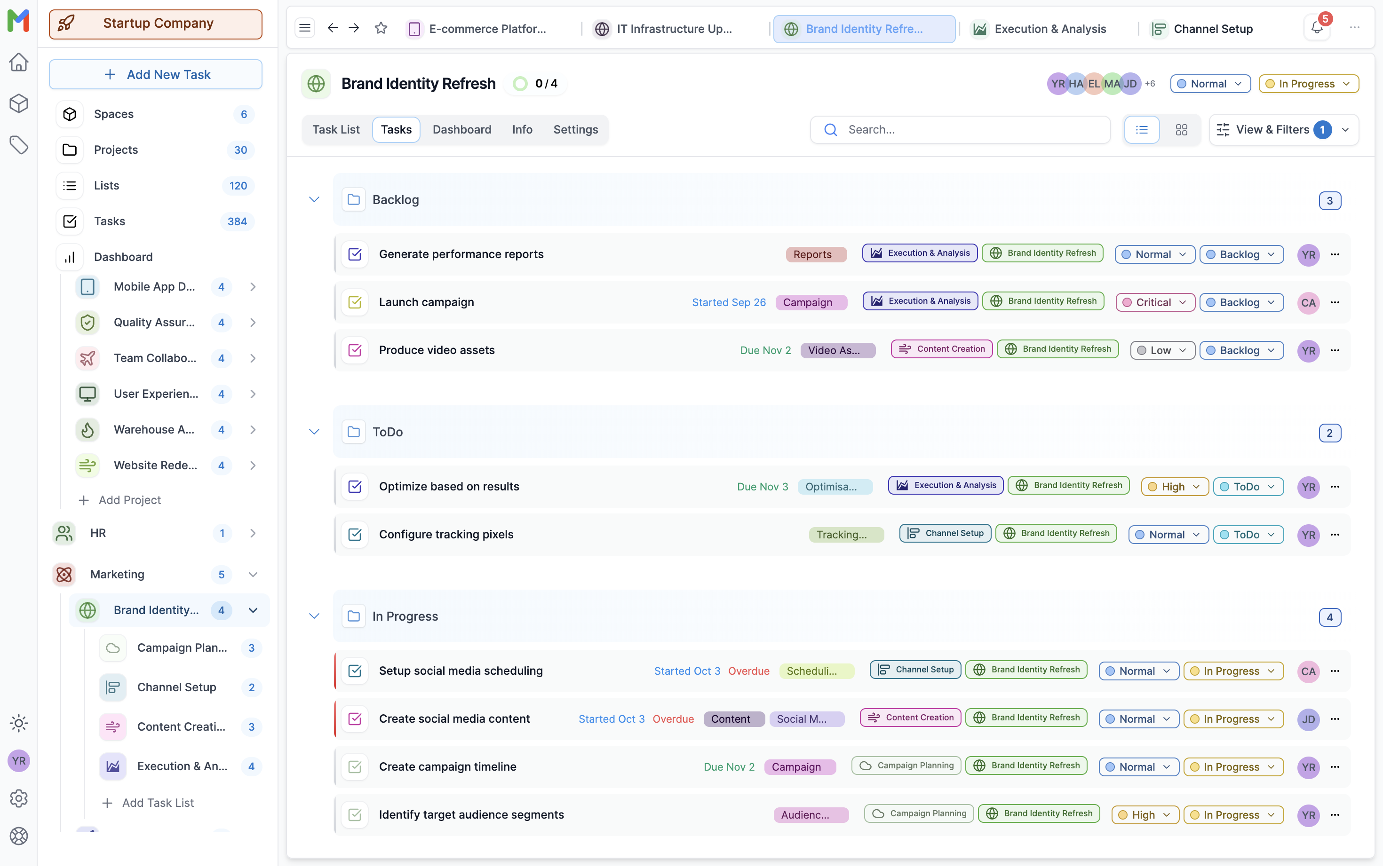 Mosaic Kanban board view with task cards organized by status columns and priority levels for workflow management