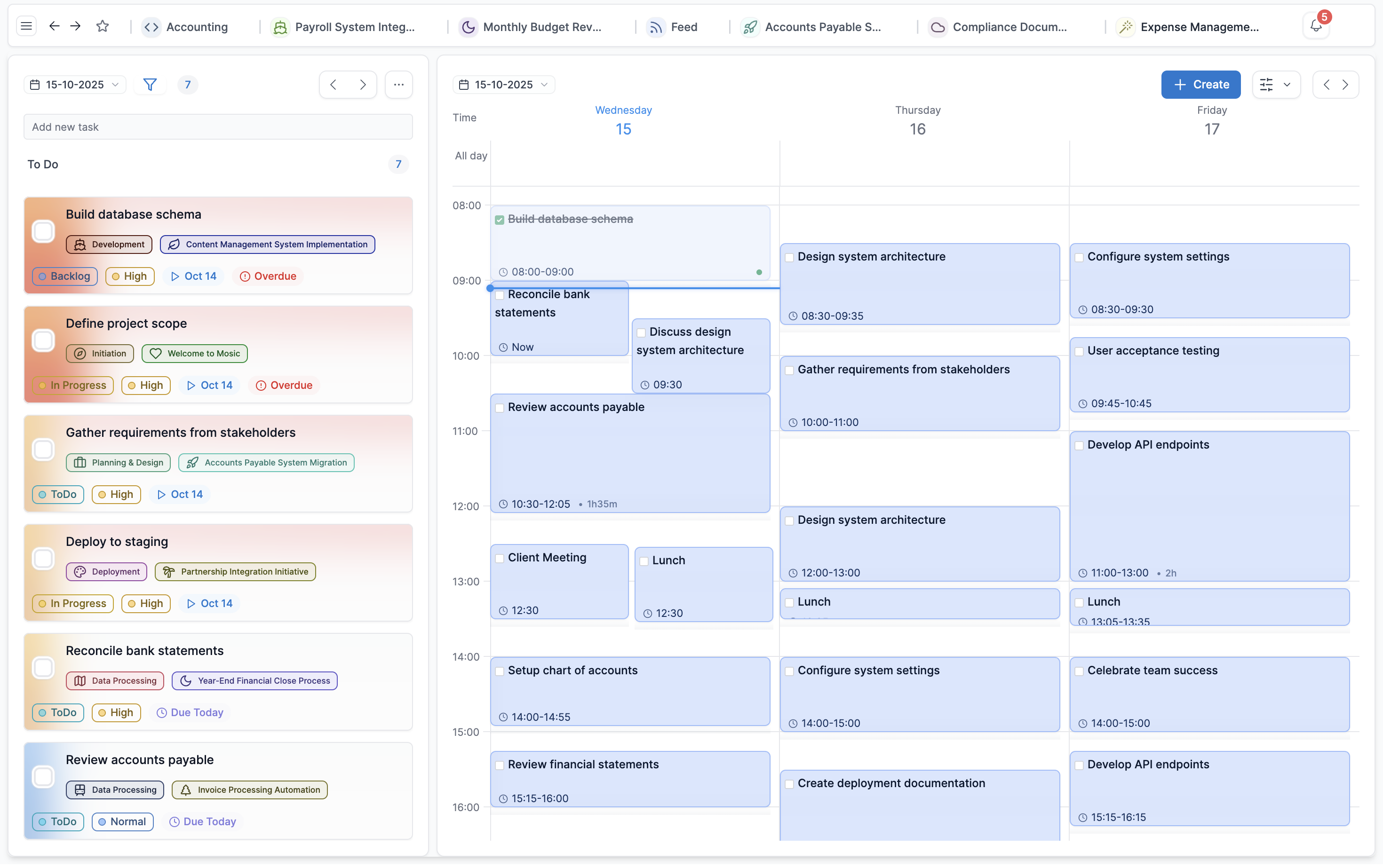 Mosaic settings page showing Google Calendar connection status and sync configuration options